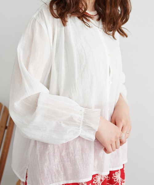 chambre de charme（シャンブルドゥシャーム）の「●cdc キュプラコットンリネン ゆるりブラウス（シャツ/ブラウス・レディース・ホワイト/レッド・FREE）」の9枚目の写真