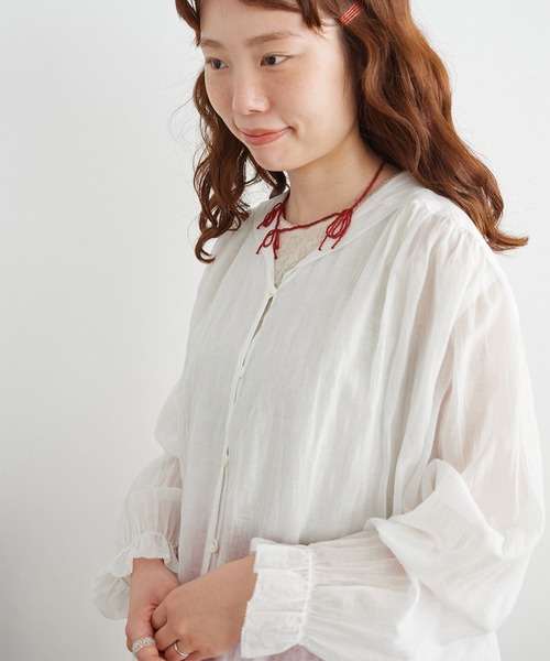 chambre de charme（シャンブルドゥシャーム）の「●cdc キュプラコットンリネン ゆるりブラウス（シャツ/ブラウス・レディース・ホワイト/レッド・FREE）」の4枚目の写真