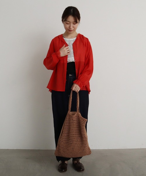 chambre de charme（シャンブルドゥシャーム）の「●cdc キュプラコットンリネン ゆるりブラウス（シャツ/ブラウス・レディース・ホワイト/レッド・FREE）」の12枚目の写真