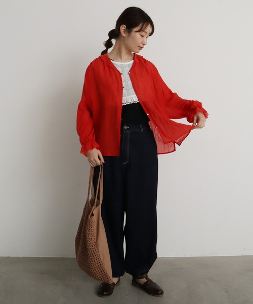 chambre de charme（シャンブルドゥシャーム）の「●cdc キュプラコットンリネン ゆるりブラウス（シャツ/ブラウス・レディース・ホワイト/レッド・FREE）」の13枚目の写真