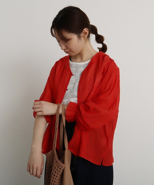chambre de charme（シャンブルドゥシャーム）の「●cdc キュプラコットンリネン ゆるりブラウス（シャツ/ブラウス・レディース・ホワイト/レッド・FREE）」の21枚目の写真