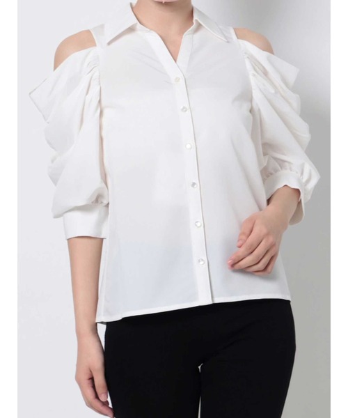 MERCURYDUO（マーキュリーデュオ）の「オープンショルダーシャツ（シャツ/ブラウス・レディース・ブラック/ミント/オフホワイト・FREE）」の3枚目の写真