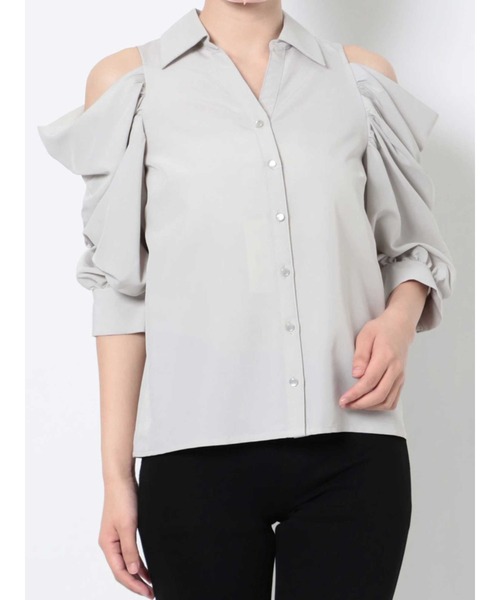 MERCURYDUO（マーキュリーデュオ）の「オープンショルダーシャツ（シャツ/ブラウス・レディース・ブラック/ミント/オフホワイト・FREE）」の2枚目の写真