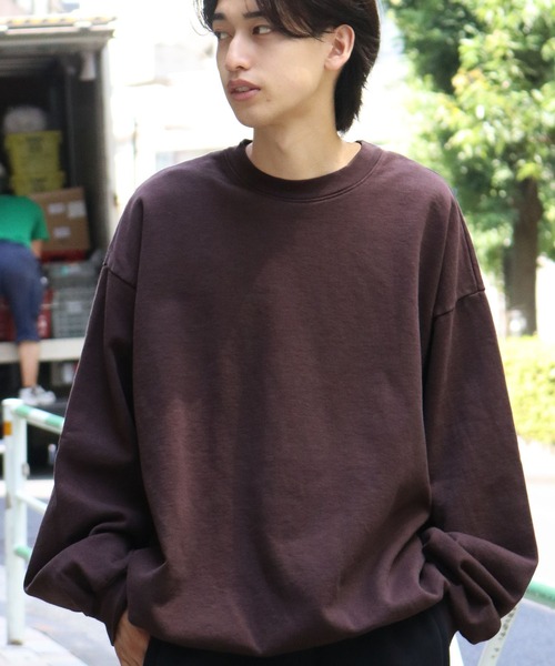 LOS ANGELES APPAREL(ロサンゼルスアパレル)の「LOS ANGELES APPAREL/ロサンゼルスアパレル 14オンス ガーメントダイ ヘビーフリース クルーネック(スウェット・メンズ・チャコールグレー/ダークグリーン/チョコ・M/L/XL/S)」の3枚目の写真