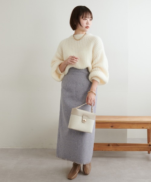 natural couture(ナチュラルクチュール)の「WEBメランジ限定カラーあり/起毛ツイードナロースカート(スカート・レディース・ライトグレー/ネイビー/サックスブルー・FREE)」の20枚目の写真