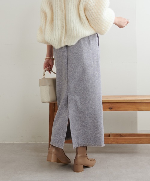 natural couture(ナチュラルクチュール)の「WEBメランジ限定カラーあり/起毛ツイードナロースカート(スカート・レディース・ライトグレー/ネイビー/サックスブルー・FREE)」の8枚目の写真