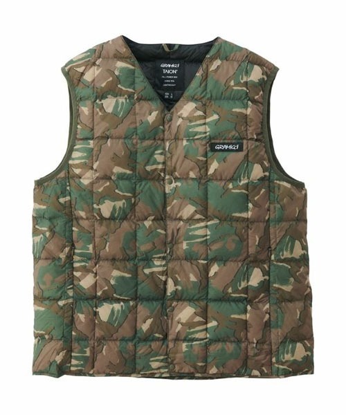 Gramicci(グラミチ)の「GRAMICCI×TAION/グラミチ×タイオン INNER DOWN VEST ダウンベスト(ダウンジャケット/コート・メンズ・ブラック/パープル/ベージュ/カモフラージュ/オリーブ・XL/L/M/XXL)」の5枚目の写真