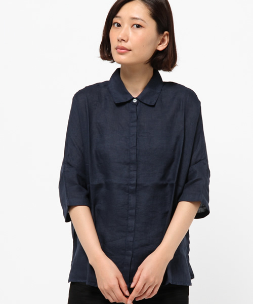 Demi-Luxe BEAMS（デミルクス ビームス）の「120% LINO / ドルマン レレギュラーカラー 7分袖（シャツ/ブラウス・レディース・ライトグレー/ネイビー・ONE SIZE）」の2枚目の写真