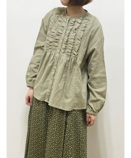 Samansa Mos2（サマンサ モスモス）の「切替フリルブラウス（シャツ/ブラウス・レディース・ブラック/キナリ/グリーン・ﾌﾘ-）」の3枚目の写真