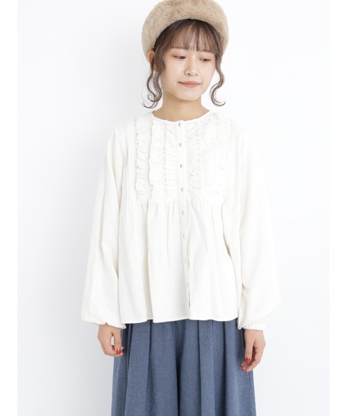 Samansa Mos2（サマンサ モスモス）の「切替フリルブラウス（シャツ/ブラウス・レディース・ブラック/キナリ/グリーン・ﾌﾘ-）」の12枚目の写真