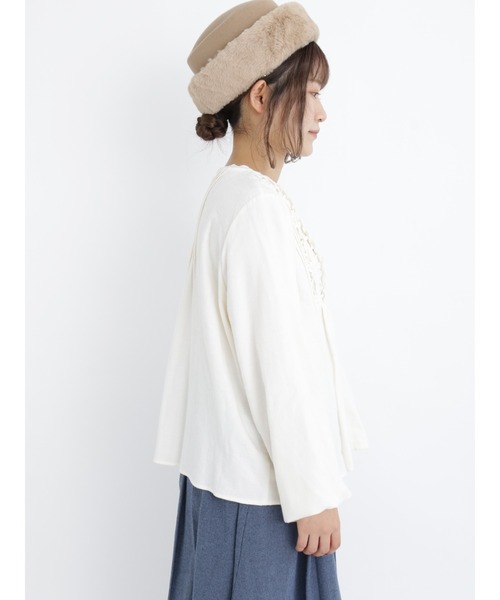 Samansa Mos2（サマンサ モスモス）の「切替フリルブラウス（シャツ/ブラウス・レディース・ブラック/キナリ/グリーン・ﾌﾘ-）」の11枚目の写真