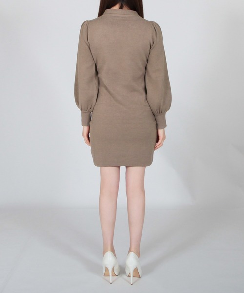 Julia Boutique(ジュリアブティック)の「ボウタイミニ丈タイトニットワンピース/22656(ワンピース・レディース・ネイビー/アイボリー/モカ・ONE)」の16枚目の写真