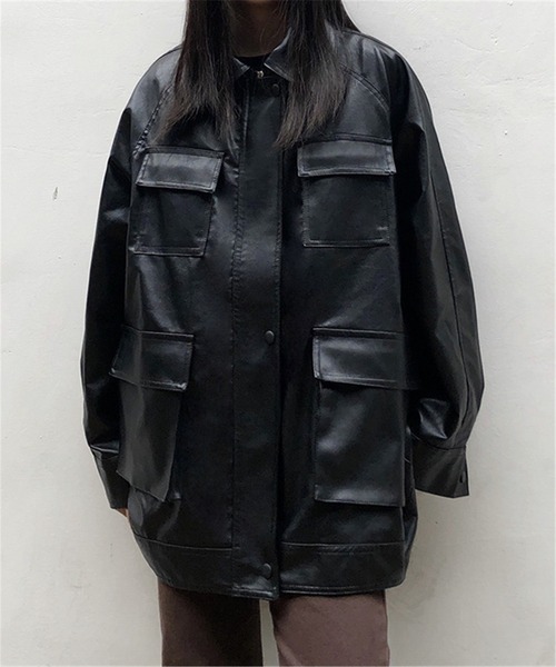 MAISON DE THERESE（メゾン ド テレーズ）の「オーバーサイズ　フェイクレザージャケット ライダースジャケット 男女兼用（ライダースジャケット・レディース・ブラック・M/L/XL/S）」の12枚目の写真