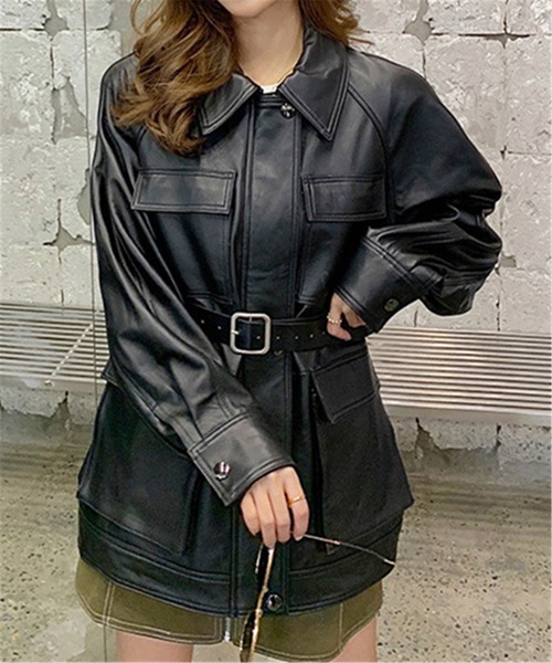 MAISON DE THERESE（メゾン ド テレーズ）の「オーバーサイズ　フェイクレザージャケット ライダースジャケット 男女兼用（ライダースジャケット・レディース・ブラック・M/L/XL/S）」の14枚目の写真