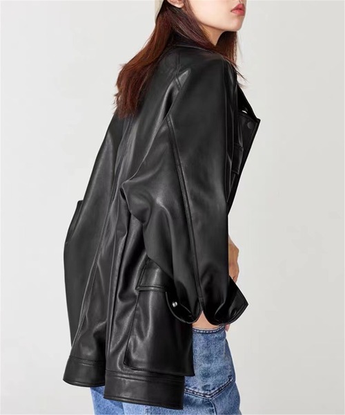 MAISON DE THERESE（メゾン ド テレーズ）の「オーバーサイズ　フェイクレザージャケット ライダースジャケット 男女兼用（ライダースジャケット・レディース・ブラック・M/L/XL/S）」の16枚目の写真