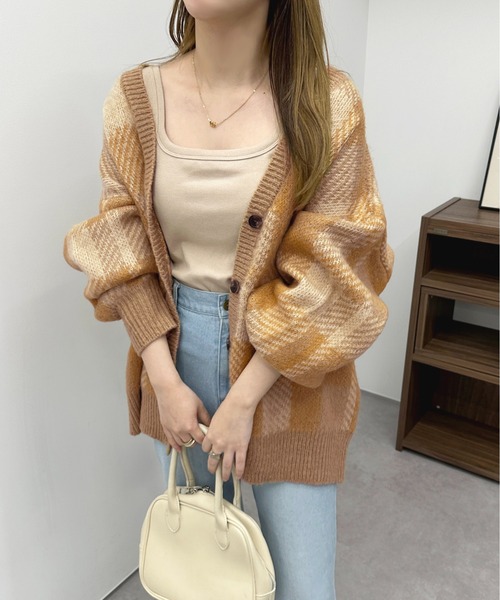 apres jour（アプレジュール）の「チェックカーディガン【ZOZOTOWN限定アイテム】（カーディガン/ボレロ・レディース・イエロー系その他/グリーン系その他/ピンク系その他・フリー/X-LARGE）」の2枚目の写真