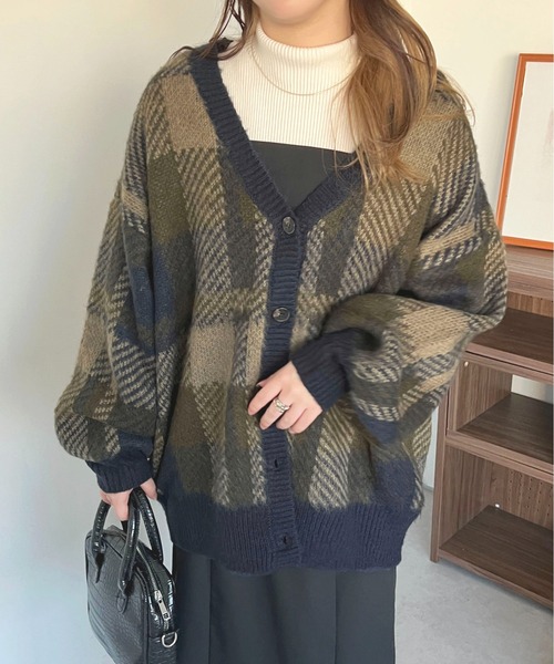 apres jour（アプレジュール）の「チェックカーディガン【ZOZOTOWN限定アイテム】（カーディガン/ボレロ・レディース・イエロー系その他/グリーン系その他/ピンク系その他・フリー/X-LARGE）」の4枚目の写真