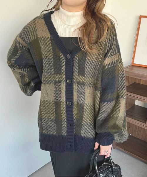 apres jour（アプレジュール）の「チェックカーディガン【ZOZOTOWN限定アイテム】（カーディガン/ボレロ・レディース・イエロー系その他/グリーン系その他/ピンク系その他・フリー/X-LARGE）」の5枚目の写真