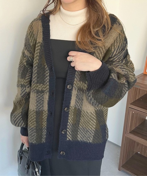 apres jour（アプレジュール）の「チェックカーディガン【ZOZOTOWN限定アイテム】（カーディガン/ボレロ・レディース・イエロー系その他/グリーン系その他/ピンク系その他・フリー/X-LARGE）」の6枚目の写真