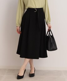 ◆【上品で好印象◎】Dカンベルト付きタックフレアースカート
