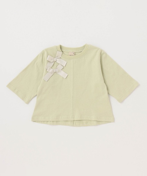 petit main（プティマイン）の「【GOOD PRICE】リボン7分丈T（Tシャツ/カットソー・キッズ・オフホワイト/ライトピンク/ライトグリーン/ブラック・80ｃｍ/90cm/100cm/110cm/120cm/130cm）」の4枚目の写真