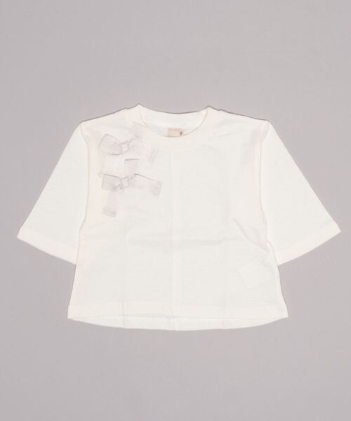 petit main（プティマイン）の「【GOOD PRICE】リボン7分丈T（Tシャツ/カットソー・キッズ・オフホワイト/ライトピンク/ライトグリーン/ブラック・80ｃｍ/90cm/100cm/110cm/120cm/130cm）」の5枚目の写真