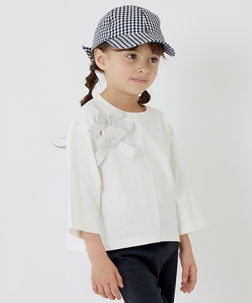 petit main（プティマイン）の「【GOOD PRICE】リボン7分丈T（Tシャツ/カットソー・キッズ・オフホワイト/ライトピンク/ライトグリーン/ブラック・80ｃｍ/90cm/100cm/110cm/120cm/130cm）」の6枚目の写真