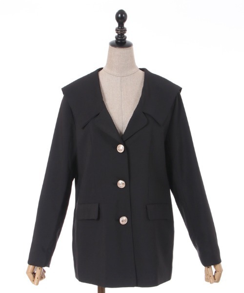 axes femme POETIQUE（アクシーズファムポエティック）の「セーラーカラーロングジャケット（その他アウター・レディース・ベージュ/ブルー/ブラック・MEDIUM）」の2枚目の写真