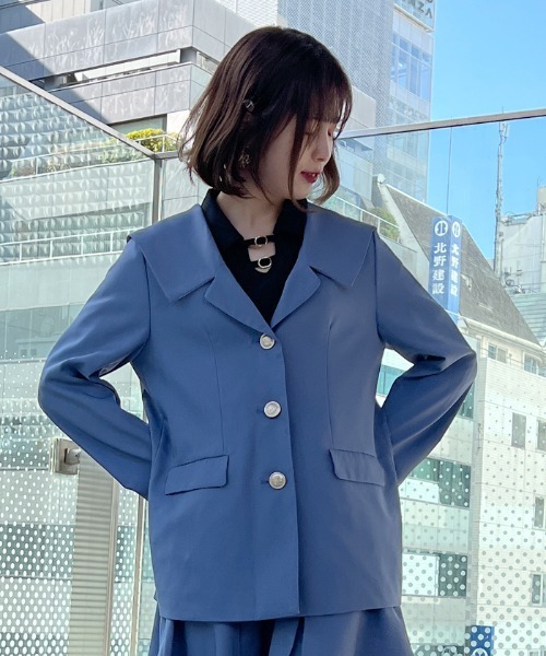axes femme POETIQUE（アクシーズファムポエティック）の「セーラーカラーロングジャケット（その他アウター・レディース・ベージュ/ブルー/ブラック・MEDIUM）」の9枚目の写真