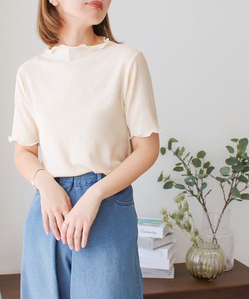 Social GIRL（ソーシャルガール）の「プチハイネックメローリブトップス（Tシャツ/カットソー・レディース・アイボリー/ブラック/グレイッシュベージュ/ブルー・M）」の2枚目の写真