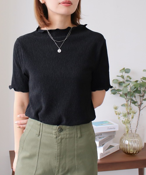 Social GIRL（ソーシャルガール）の「プチハイネックメローリブトップス（Tシャツ/カットソー・レディース・アイボリー/ブラック/グレイッシュベージュ/ブルー・M）」の3枚目の写真