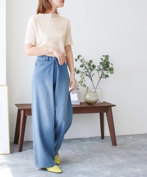 Social GIRL（ソーシャルガール）の「プチハイネックメローリブトップス（Tシャツ/カットソー・レディース・アイボリー/ブラック/グレイッシュベージュ/ブルー・M）」の14枚目の写真