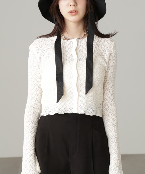 FREE'S MART（フリーズマート）の「◆レースシャーリングフィットカーディガン（カーディガン/ボレロ・レディース・ブラック/ホワイト/グリーン・FREE）」の18枚目の写真