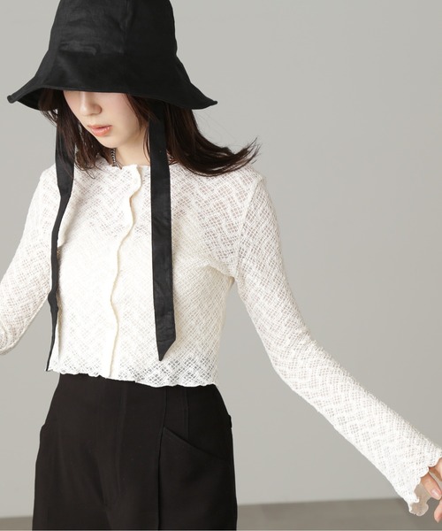 FREE'S MART（フリーズマート）の「◆レースシャーリングフィットカーディガン（カーディガン/ボレロ・レディース・ブラック/ホワイト/グリーン・FREE）」の19枚目の写真