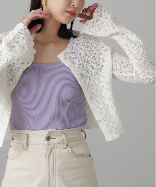 FREE'S MART（フリーズマート）の「◆レースシャーリングフィットカーディガン（カーディガン/ボレロ・レディース・ブラック/ホワイト/グリーン・FREE）」の12枚目の写真