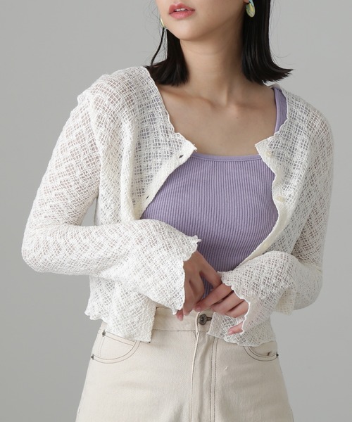 FREE'S MART（フリーズマート）の「◆レースシャーリングフィットカーディガン（カーディガン/ボレロ・レディース・ブラック/ホワイト/グリーン・FREE）」の10枚目の写真