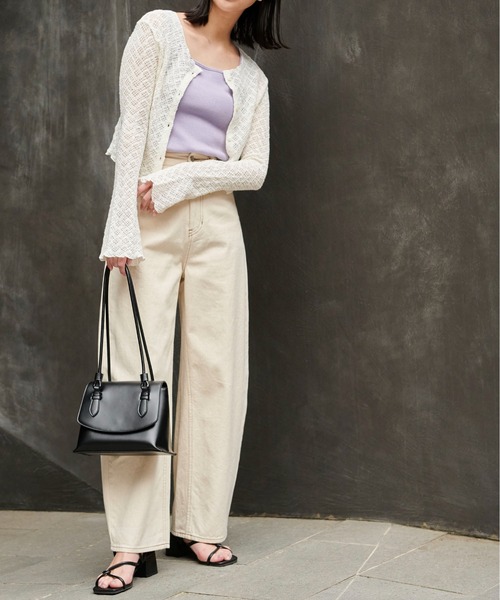 FREE'S MART（フリーズマート）の「◆レースシャーリングフィットカーディガン（カーディガン/ボレロ・レディース・ブラック/ホワイト/グリーン・FREE）」の5枚目の写真