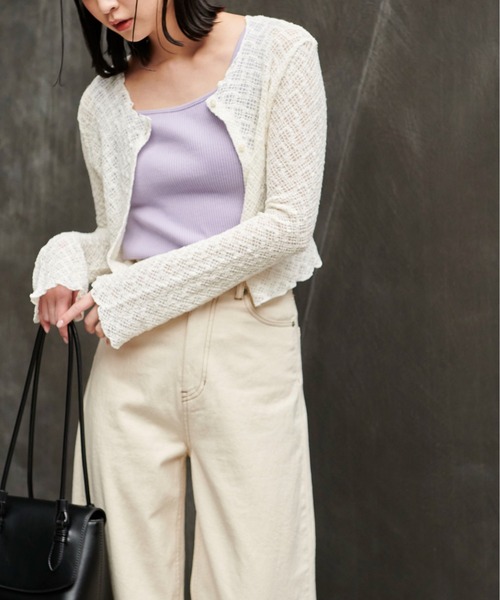 FREE'S MART（フリーズマート）の「◆レースシャーリングフィットカーディガン（カーディガン/ボレロ・レディース・ブラック/ホワイト/グリーン・FREE）」の6枚目の写真