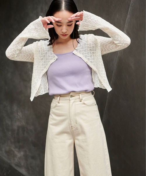 FREE'S MART（フリーズマート）の「◆レースシャーリングフィットカーディガン（カーディガン/ボレロ・レディース・ブラック/ホワイト/グリーン・FREE）」の8枚目の写真