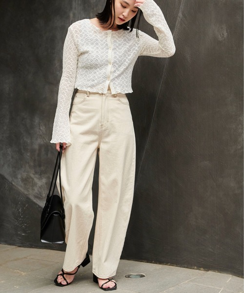 FREE'S MART（フリーズマート）の「◆レースシャーリングフィットカーディガン（カーディガン/ボレロ・レディース・ブラック/ホワイト/グリーン・FREE）」の4枚目の写真