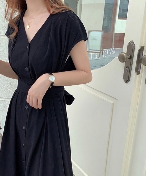 【セール】フレンチスリーブVネックマキシワンピース（ワンピース）｜LUGG NAGG（ラグナグ）