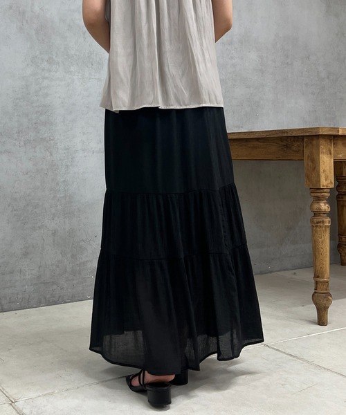 un dix cors(アンディコール)の「楊柳ティアードロングスカート(スカート・レディース・レッド/オフホワイト/ブラック・FREE)」の6枚目の写真