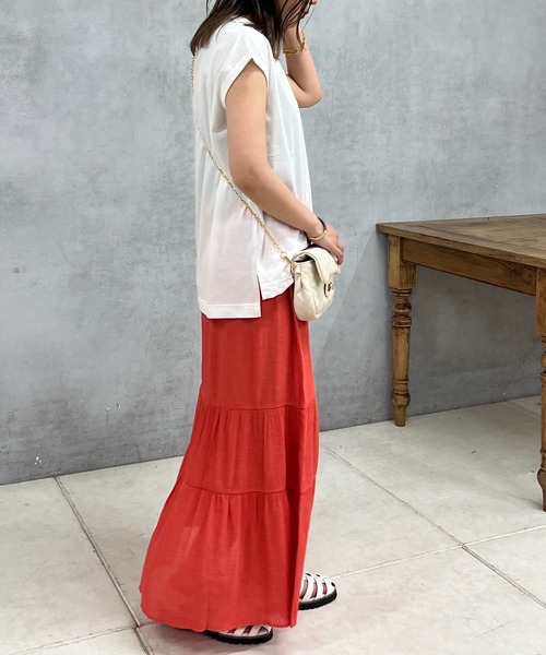 un dix cors(アンディコール)の「楊柳ティアードロングスカート(スカート・レディース・レッド/オフホワイト/ブラック・FREE)」の15枚目の写真