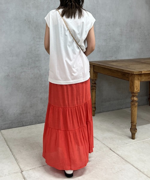 un dix cors(アンディコール)の「楊柳ティアードロングスカート(スカート・レディース・レッド/オフホワイト/ブラック・FREE)」の16枚目の写真