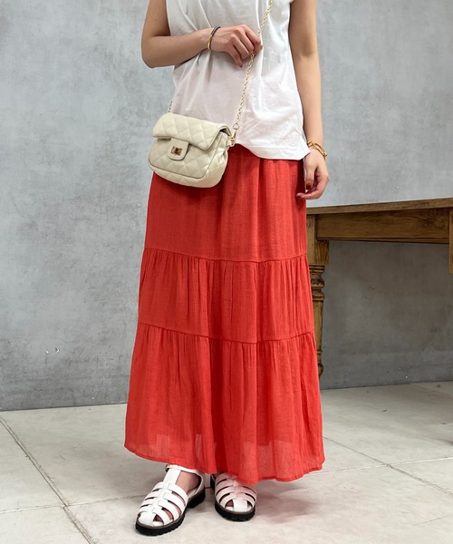 un dix cors(アンディコール)の「楊柳ティアードロングスカート(スカート・レディース・レッド/オフホワイト/ブラック・FREE)」の11枚目の写真