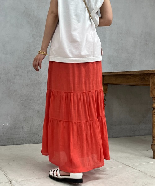 un dix cors(アンディコール)の「楊柳ティアードロングスカート(スカート・レディース・レッド/オフホワイト/ブラック・FREE)」の13枚目の写真