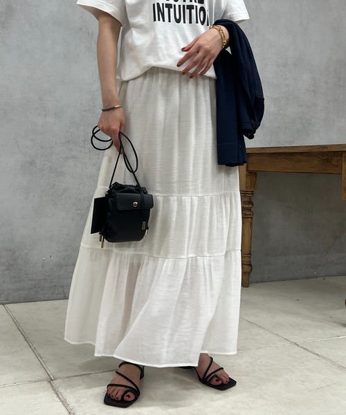 un dix cors(アンディコール)の「楊柳ティアードロングスカート(スカート・レディース・レッド/オフホワイト/ブラック・FREE)」の21枚目の写真