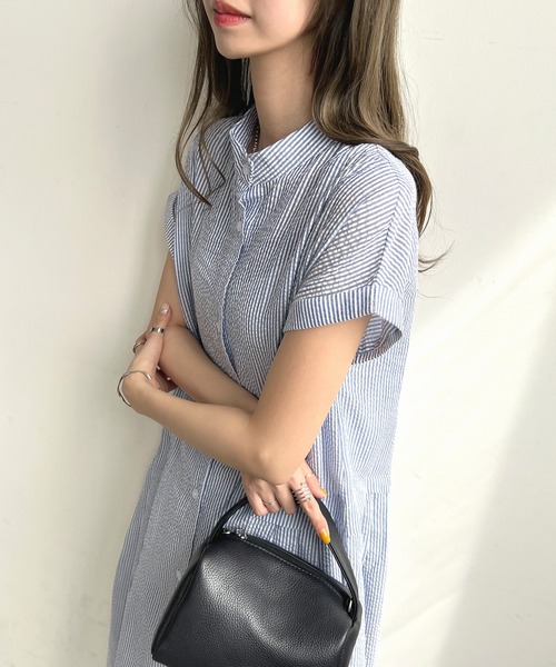 ウエストプリーツストライプワンピース