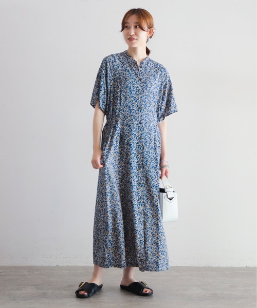 美品 NOMBRE IMPAIR パープルフラワーPT　5分袖ワンピース NOMBRE IMPAIR（ノンブルアンペール）の「レトロフラワーPT 5分