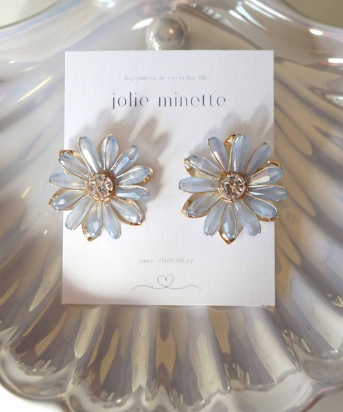 CERCA（チェルカ）の「jolie minette/フラワー ビジュー イヤリング（イヤリング・レディース・クリア/ブラック/ピンク/ベージュ/オレンジ/アクア・FREE）」の7枚目の写真